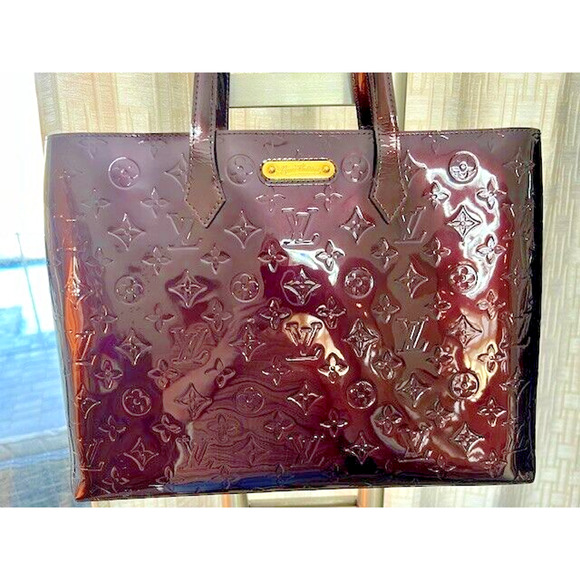 LOUIS VUITTON Monogram Vernis Tote Patent Leather Wilshire MM Amarante Burgundy - Picture 3 of 16